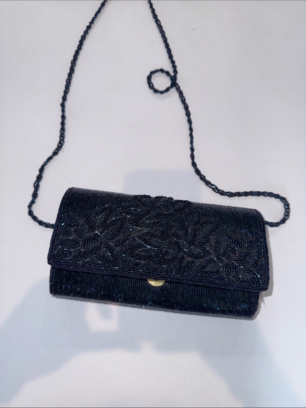 Beaded Floral Pattern Evening Bag - Navy - Picture 10 of 12